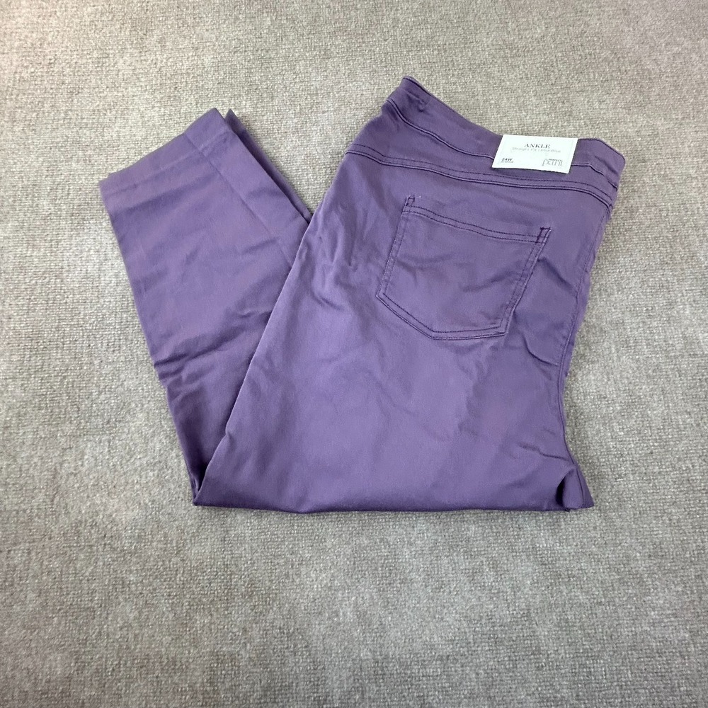 CJ Banks Ankle Pants Womens 24W Purple Straight Fit Cotton Stretch Mid Rise